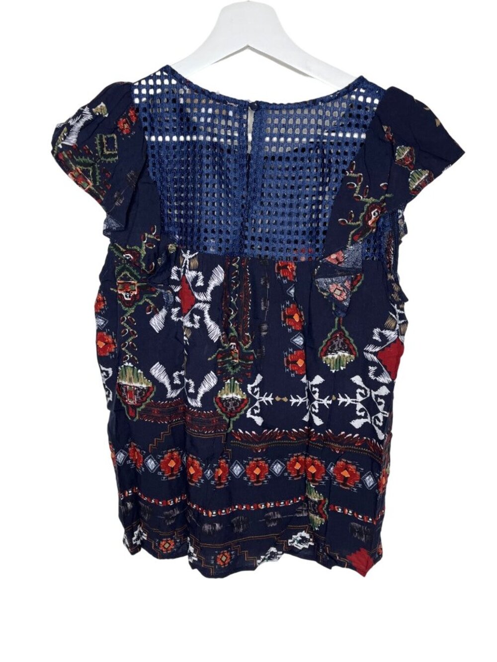 Hayden Womens Small Blue Floral Boho Blouse Short Sleeve Top - Picture 2 of 10